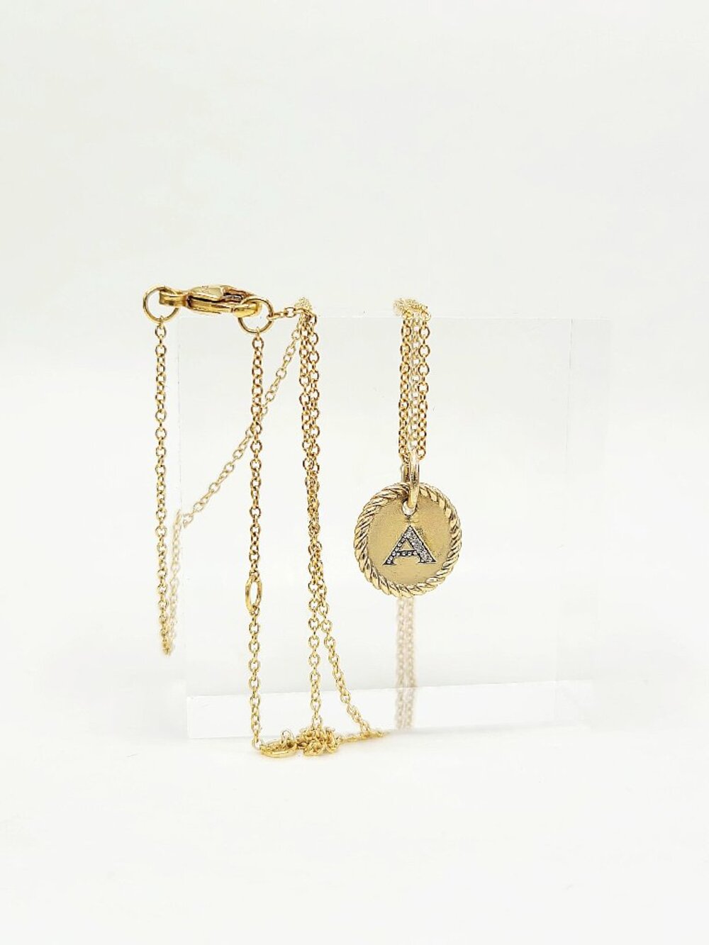 David Yurman Initial A Charm Necklace in 18K Yellow Gold w/ Diamonds - 18"